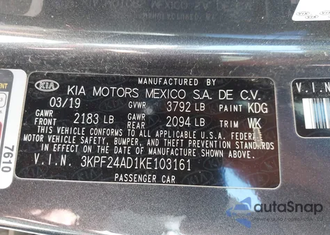 2019 Kia Forte Lxs from USA, damaged, VIN 3KPF24AD1KE103161